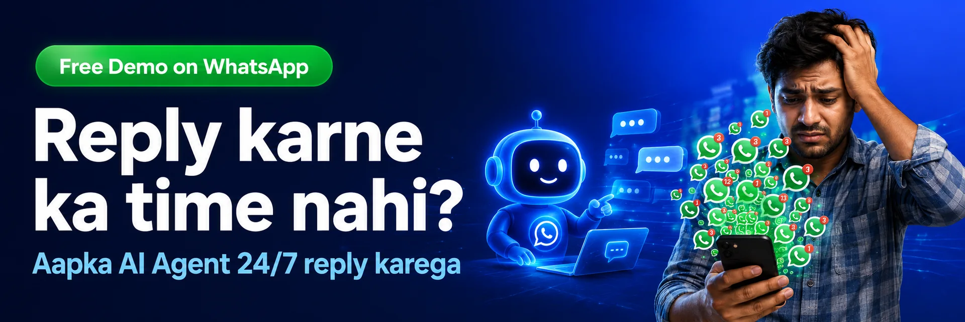 Customer messages piling up on WhatsApp — your AI Agent replies 24/7