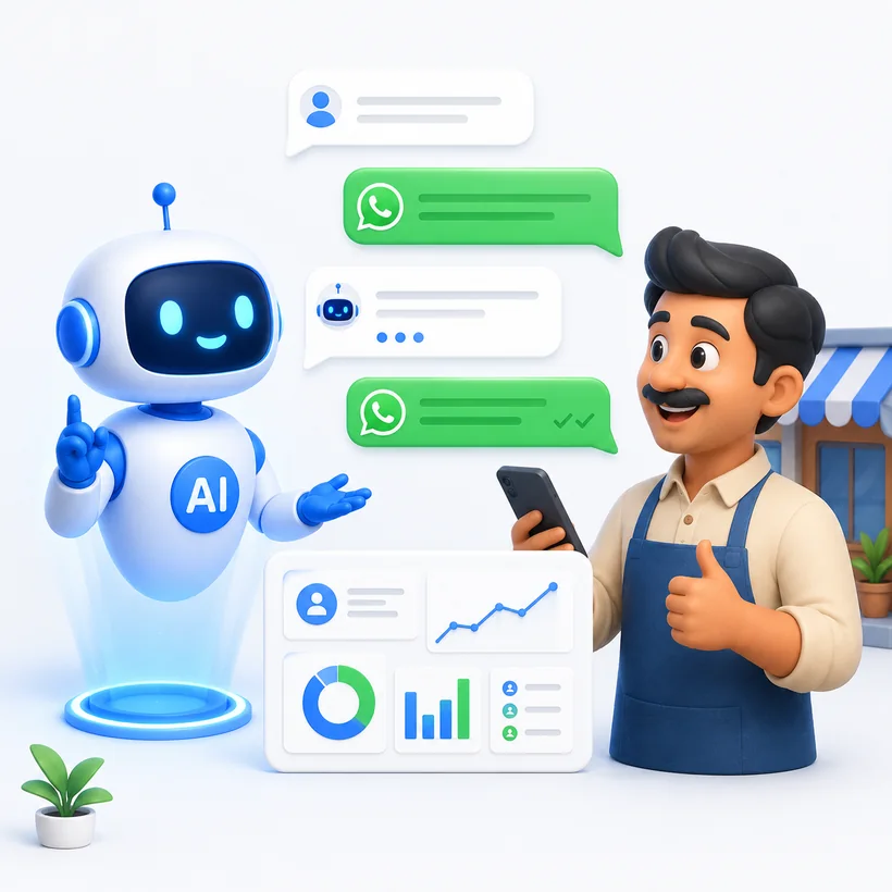 An AI agent chatting with a shop owner on WhatsApp